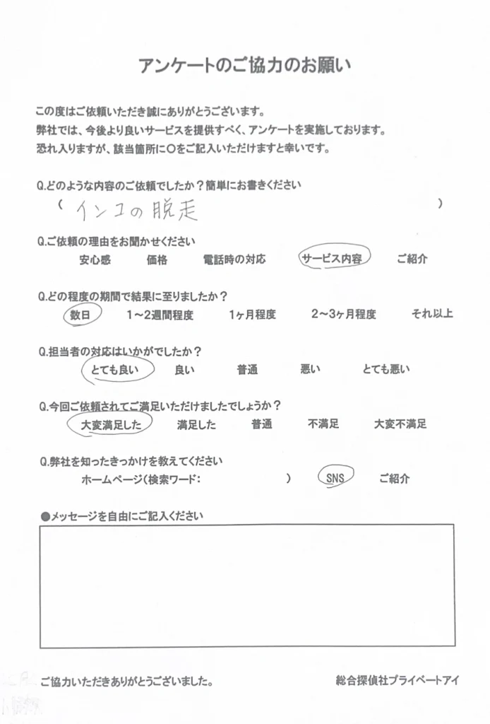 飼い主さまからの直筆アンケートをご紹介