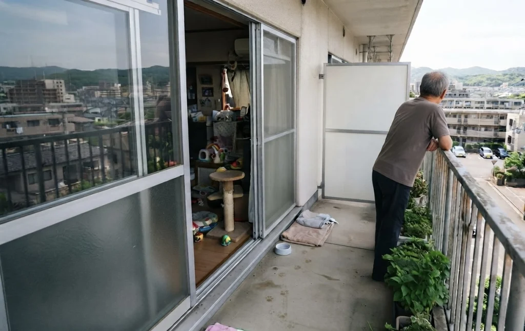 向日市でベランダから飼い猫がいなくなったことに気づく男性