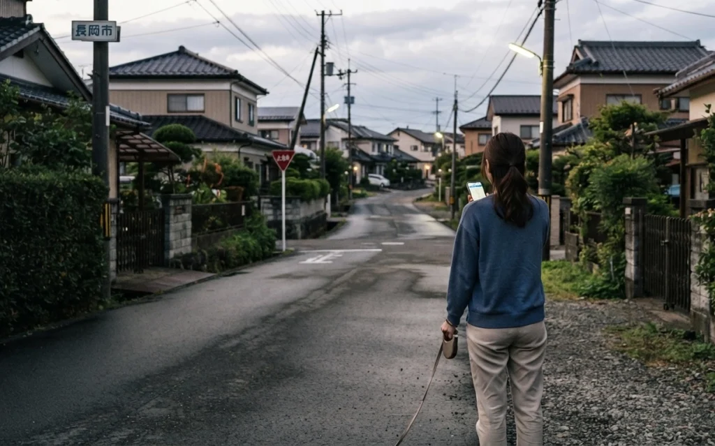 新潟県長岡市で飼い犬がいなくなり探す女性